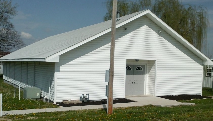 Front view of church.